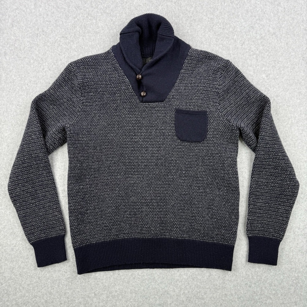 J Crew Sweater Mens Medium Blue‎ Lambs Wool Heavyweight Cowl Neck Pullover